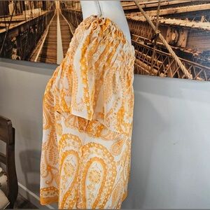 Orange and White Paisley Off-Shoulder Dress